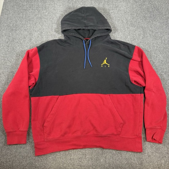 Nike Air Jordan Hoodie Mens 2XL Black Red Colorblock Jumpman Basketball Pullover - Picture 2 of 13